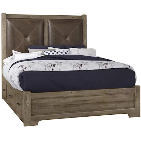 Solid Wood Queen Leather Headboard Bed with Double Side Storage